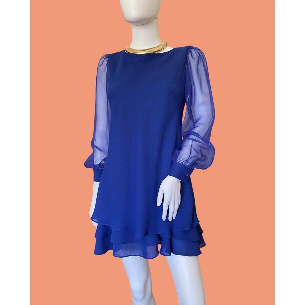Vintage 1990s Hampton Nites Petites Blue Sheer Dress